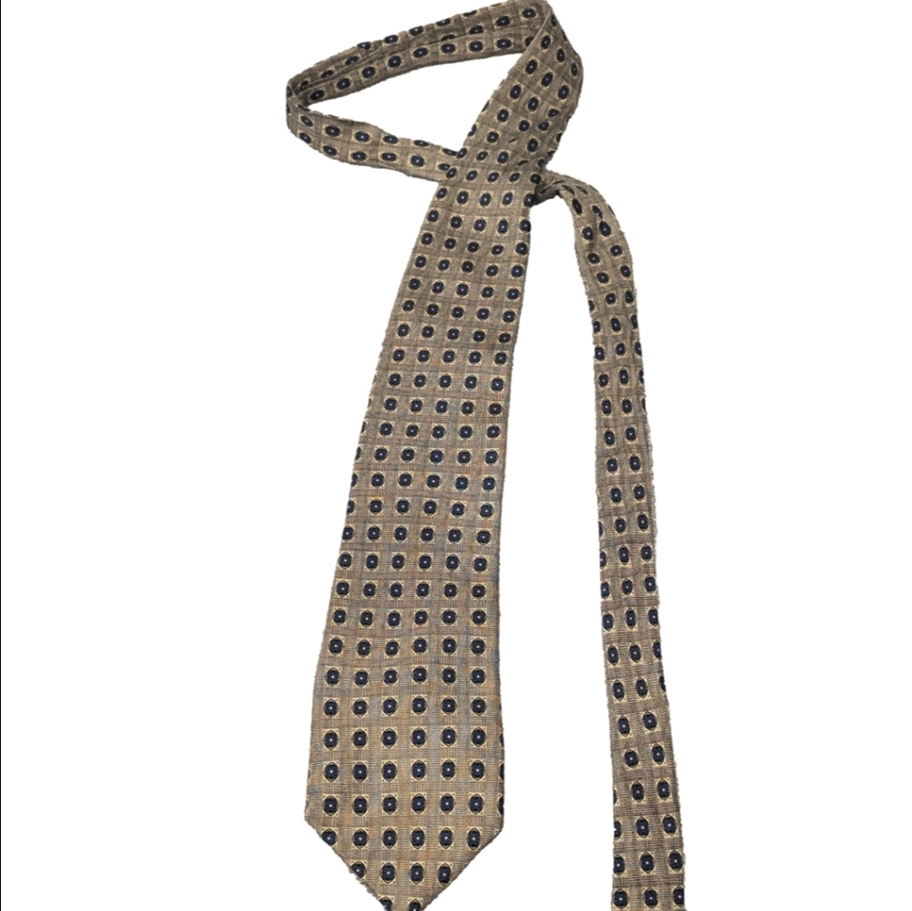 Vintage Chaps Ralph Lauren Silk Tie Yellow Navy Geometric